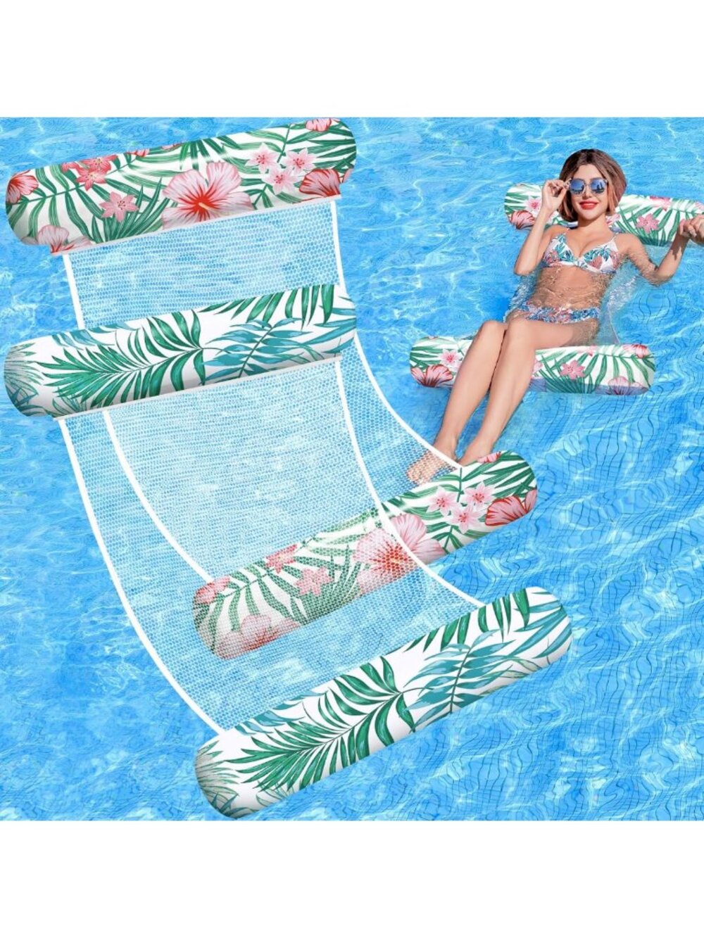 2 Pack Inflatable Pool Floats - 4-in-1 Rafts & Water Hammocks for Adults